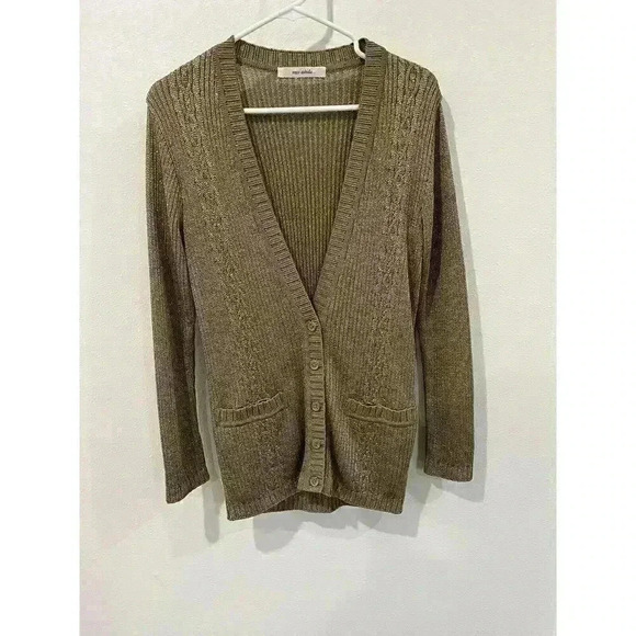 Miss Ashida Cardigan Sweater Women’s Medium M Brown Beige Shiny Button Up - Picture 1 of 4